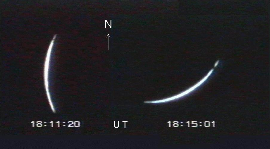 Scheinbare Drehung der Sonnensichel vor und nach der Totalität